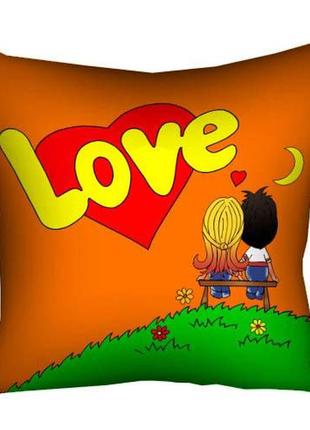 Подушка габардиновая c принтом love is (оранжевая) 30x30 (3p_17lv001)1 фото