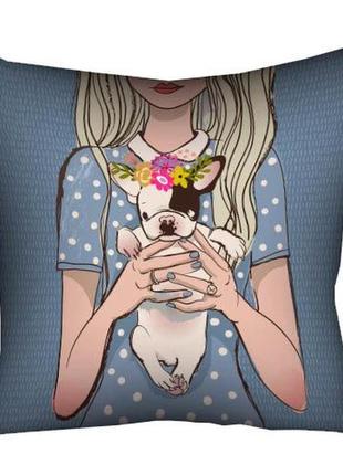 Подушка габардиновая c принтом щенок на руках с венком 50x50 (5p_dog009)