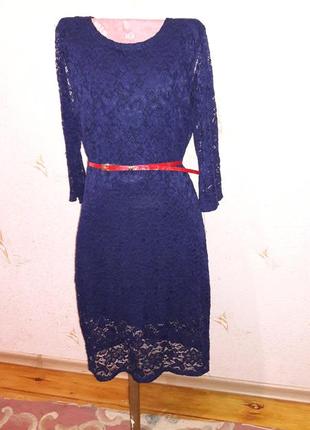Платье гепюровое тёмно синего цвета,  48 размера.