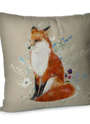 Подушка диванная с бархата лисичка и полевые цветы 45x45 см (45bp_23m016)