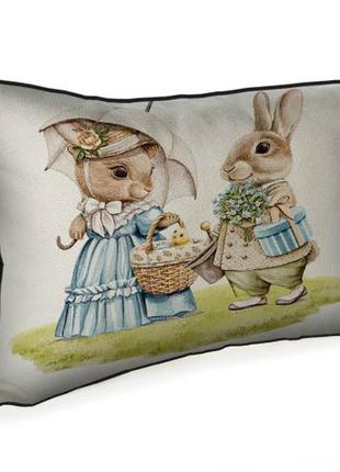 Подушка интерьерная с мешковины кролики и пикник 45x32 см (43phb_23m022)1 фото