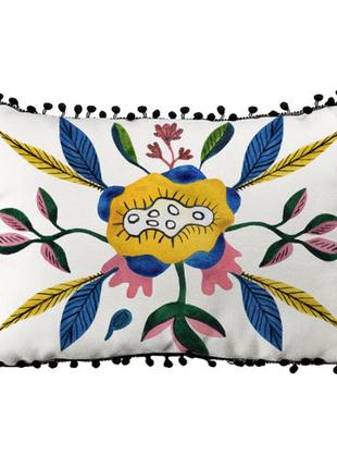 Подушка из мешковины с помпонами цветы и помпоны 45x32 см (43phbp_23m003)1 фото