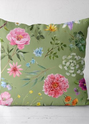 Подушка декоративна soft цветы на оливковом фоне 45x45 см (45pst_23m039)