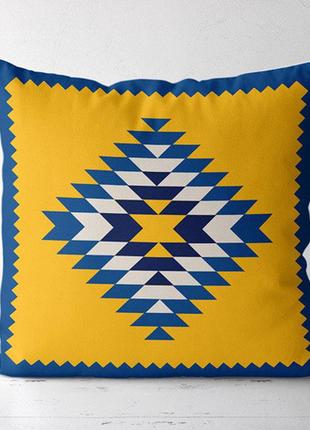 Подушка декоративна soft желто-синий орнамент 45x45 см (45pst_22u004)