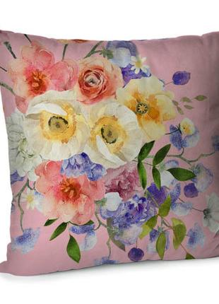 Подушка диванная с бархата разные цветы 45x45 см (45bp_23m012)