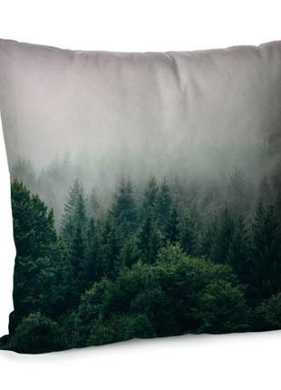 Подушка диванная с бархата туман в лесу 45x45 см (45bp_urb034)