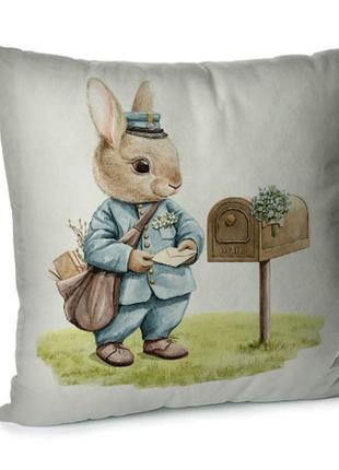 Подушка диванна з оксамиту пасхальный кролик-почтальон 45x45 см (45bp_23m030)