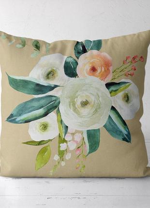 Подушка декоративна soft цветочная композиция на бежевом фоне 45x45 см (45pst_23m042)