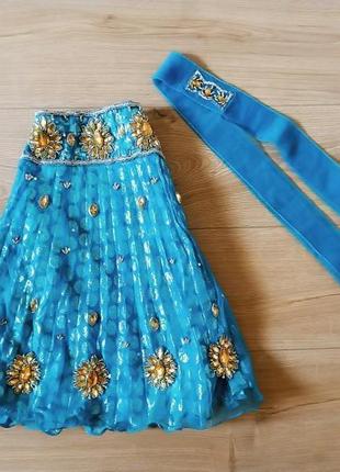 Расшитая бисером юбочка для девочки/ юбка с камнями/ карнавальная юбочка/ сари