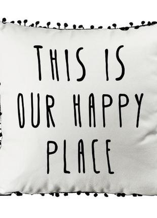 Подушка із мішковини з помпонами this is our happy place 45x45 см (45phbp_urb003)