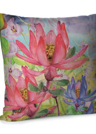 Подушка диванная с бархата розовый цветок 45x45 см (45bp_flora016)