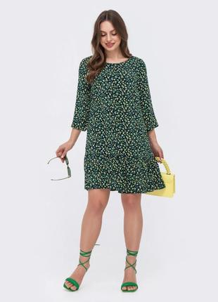 Очаровательное зеленое платье в цветочный принт1 фото