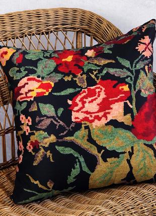 Подушка декоративна soft цветочная вышивка 45х45 см (45pst_era008)3 фото