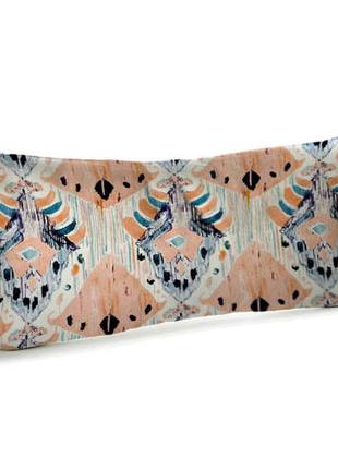 Подушка для дивана бархатная розово-бирюзовый этно орнамент 50x24 см (52bp_era002)