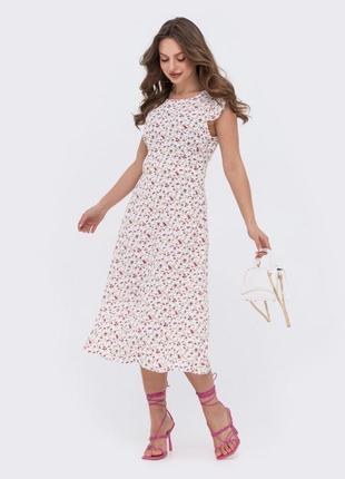Фантастическое розовое летнее платье с цветочным принтом приталенного кроя4 фото