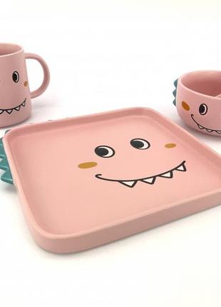Комплект детской керамической посуды dragon розовый2 фото