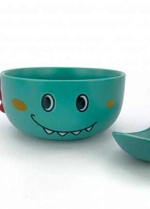 Комплект дитячого керамічного посуду dragon зелений6 фото