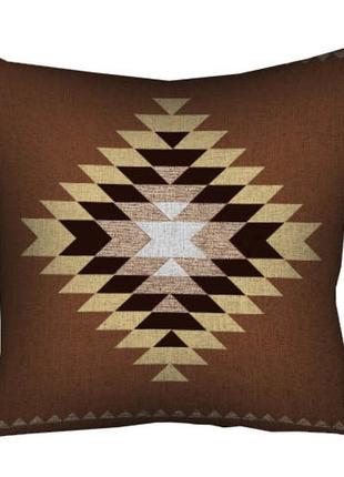 Подушка з принтом габардинова этно геометрия коричневая 50x50 (5p_fol038)1 фото