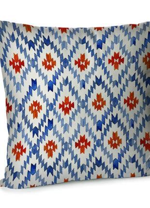 Подушка диванная с бархата синий треугольный орнамент 45x45 см (45bp_casa013)
