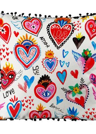Подушка із мішковини з помпонами love amor 45x45 см (45phbp_22l001)