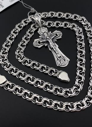 Мужская серебряная цепочка и крестик. черненая цепь и крест серебро