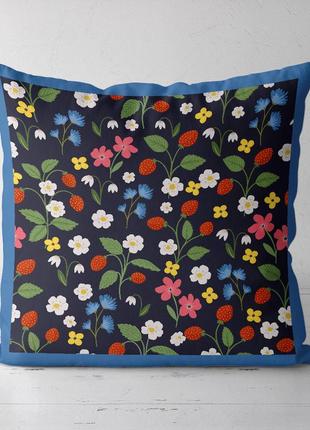 Подушка декоративна soft цветы и земляника на темном фоне 45x45 см (45pst_23m081)