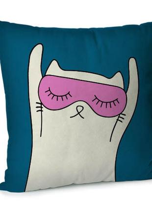 Подушка диванная с бархата котик в маске 45x45 см (45bp_23ny009)