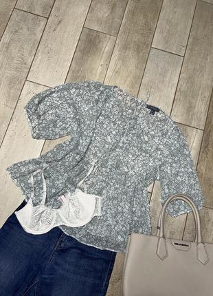 Шифоновая блузка с объемными рукавами в цветочный принт(024)