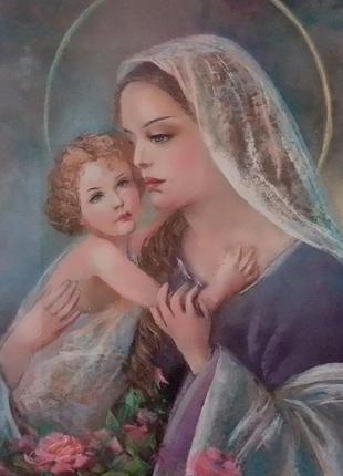 Картина "дева мария с младенцем", пастель.3 фото