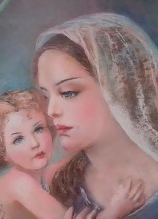 Картина "дева мария с младенцем", пастель.4 фото