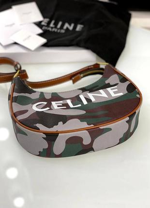 Сумка човник в стилі celine з ручкою шкіра текстиль мілітарі хакі5 фото