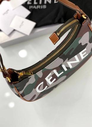 Сумка човник в стилі celine з ручкою шкіра текстиль мілітарі хакі2 фото