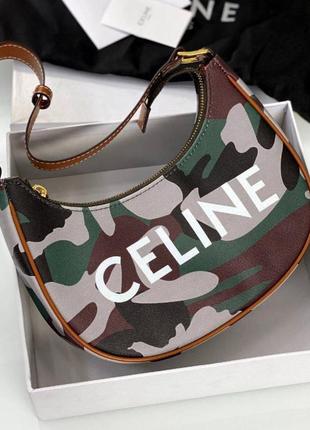 Сумка лодочка в стиле celine с ручкой кожа текстиль милитари хаки