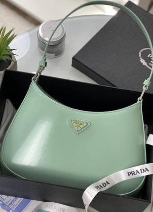 Сумка кожа в стиле prada cleo с длинной ручкой мята бирюза1 фото