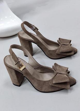 Босоножки с открытой пяткой натуральная замша с бантиком