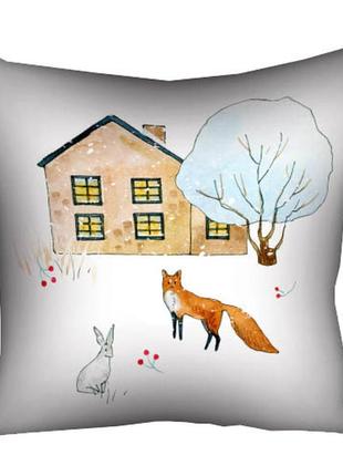 Подушка габардиновая c принтом лисица и заяц 40x40 (4p_23ny001)
