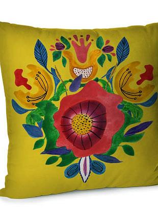 Подушка диванная с бархата рисунок маки 45x45 см (45bp_23m003)