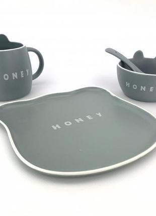 Комплект дитячого керамічного посуду honey сірий