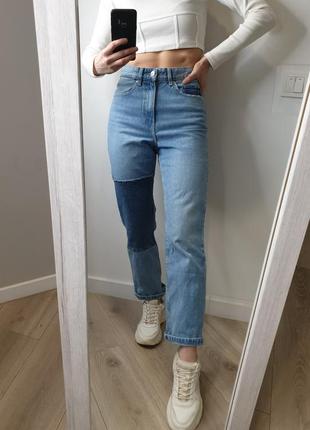Стильные джинсы мом мам mom с высокой посадкой прямые колорблок4 фото