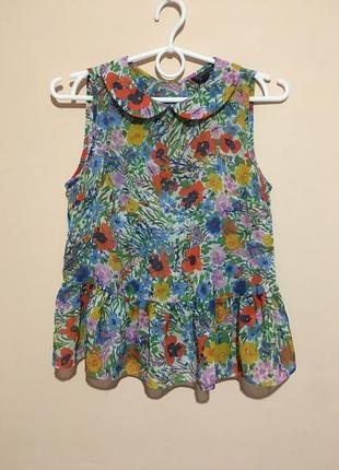 Шикарная блуза topshop peter pan floral print blouse с баской