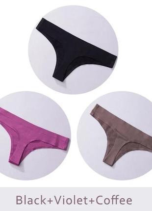 Женские бесшовные трусики стринги oxa 3 шт. (черные, фиолетовые, коричневые) xs-s