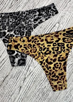 Трусы женские бесшовные стринги 2 шт в наборе леопардовый принт, размер xs-s2 фото
