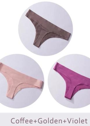 Женские бесшовные ледяные трусики стринги oxa цветные 3 шт. (фиолетовый, розовый, коричневый) s-m