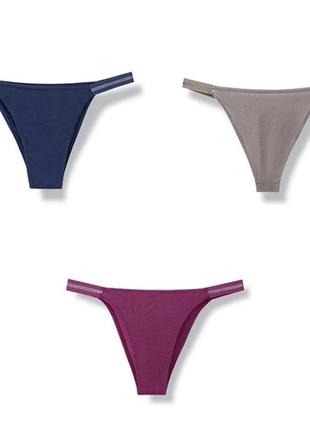 Набор женских трусиков 3 шт размер m эластичные (капучино, фуксия, синие)
