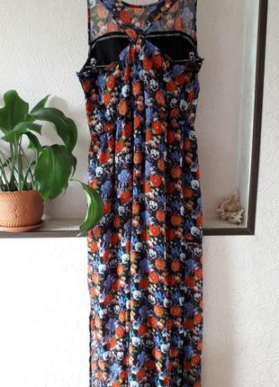 Женское george платье сарафан лето длинное принт цветы маки нарядное шифоновое3 фото