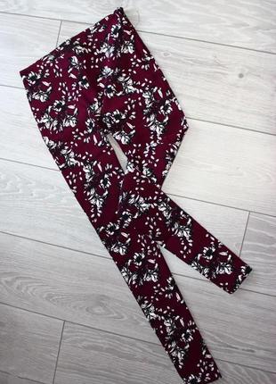 Брюки скинни /джеггинсы бордовые в принт цветов, бангладеш, 6/34