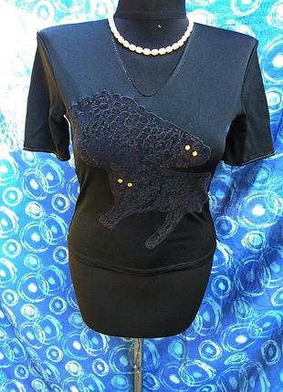 Футболка чорна 44-46 з леопардами