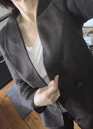 Жакет пиджак льняное шоколадно матового цвета3 фото