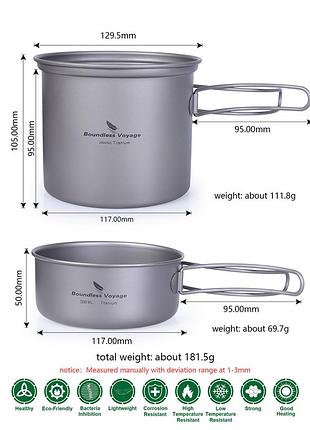 Набір титанового посуду 500мл + 1000мл + решітка гриль boundless voyage