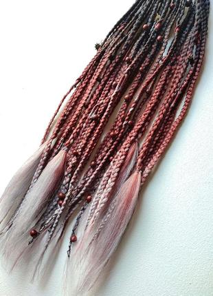 Афрорезинка омбре черные красные серые волосы для викинг костюма, афрокосы на резинке парик шиньон длинный хвост8 фото